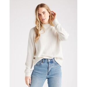 Quince NWT Ivory Organic Cotton Mock Neck Sweater Small S Boxy Ribbed Minimalist
